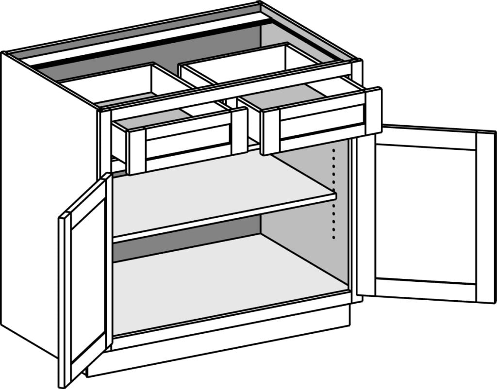 2 door 2 drawer base cabinet (drawers on bottom)