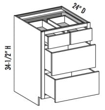 Base 4 Drawer w/ Split Top Drawers, Equal Height Bottom Drawers