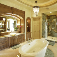 A luxury bathroom in an upscale home.