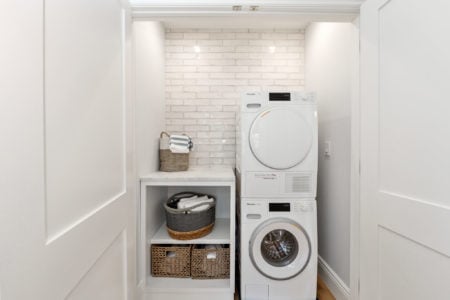 Arctic White laundry room cabinets