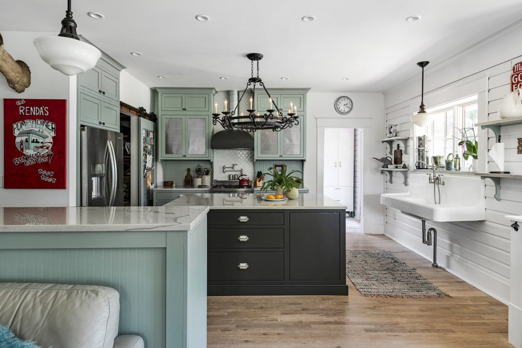 green and white farmhouse kitchen