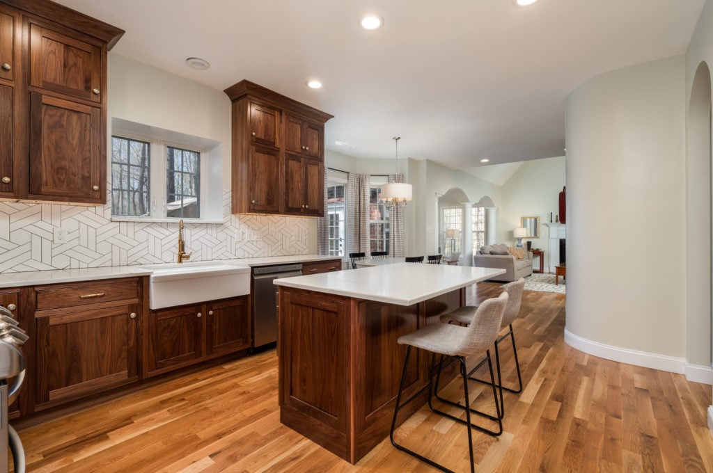 Beaded Inset, Albany doors/drawers, Top drawers slab, Crown 2618, & Natural Walnut 40% sheen