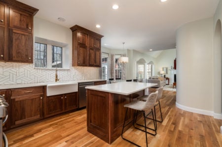 Beaded Inset, Albany doors/drawers, Top drawers slab, Crown 2618, & Natural Walnut 40% sheen