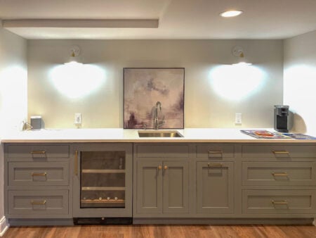 inset kitchen cabinets with wine fridge