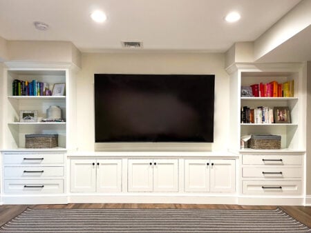 inset entertainment and den cabinets