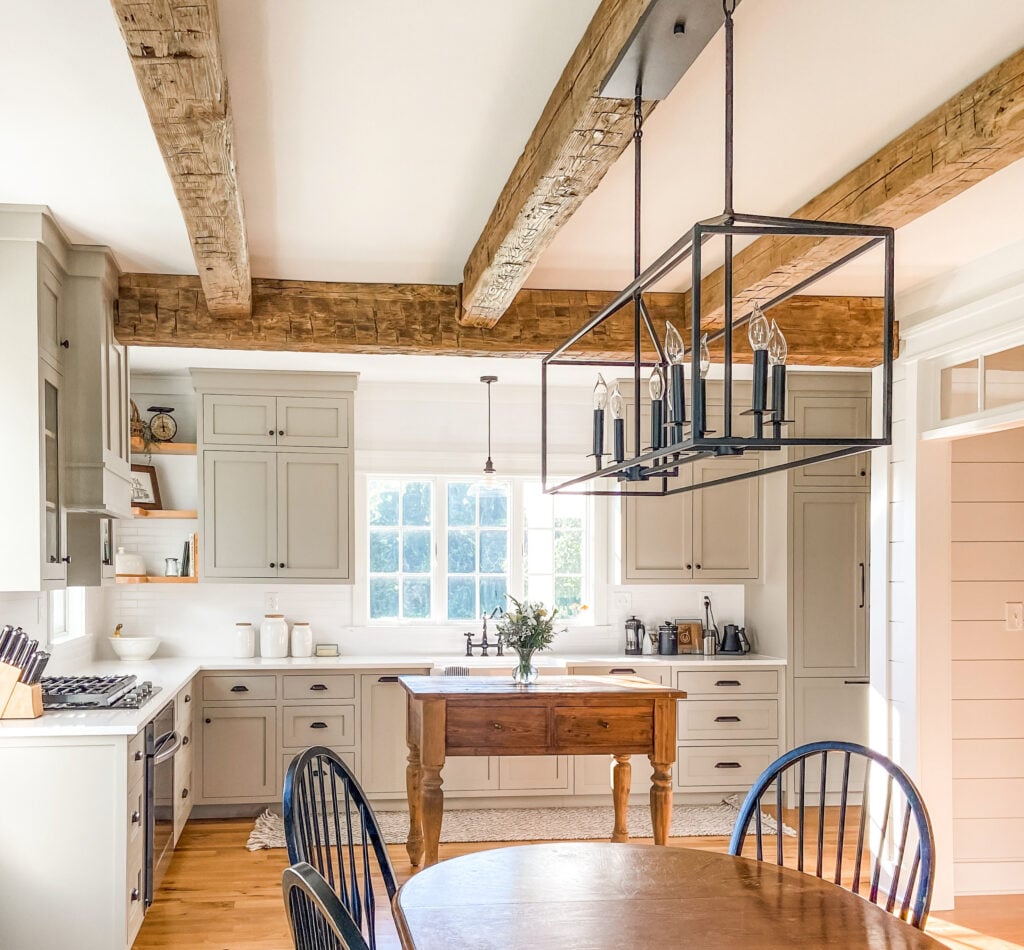 tan kitchen and exposed wood