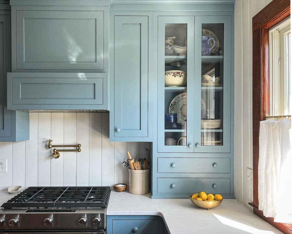 Blue Inset Cabinetry in an English-inspired kitchen