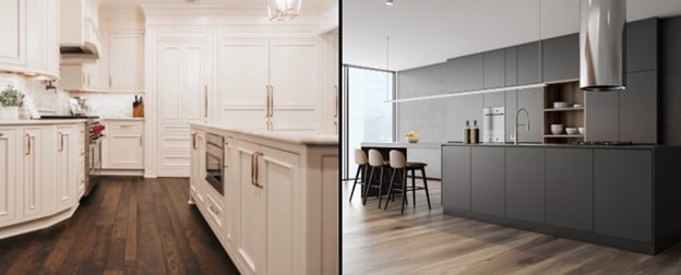 inset cabinets vs frameless cabinets side by side