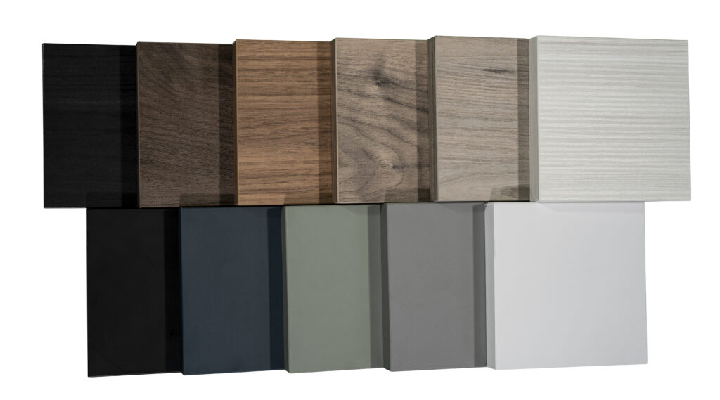 layout of sample finishes for frameless cabinets