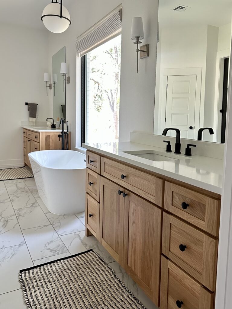 white oak dual vanity cabinets