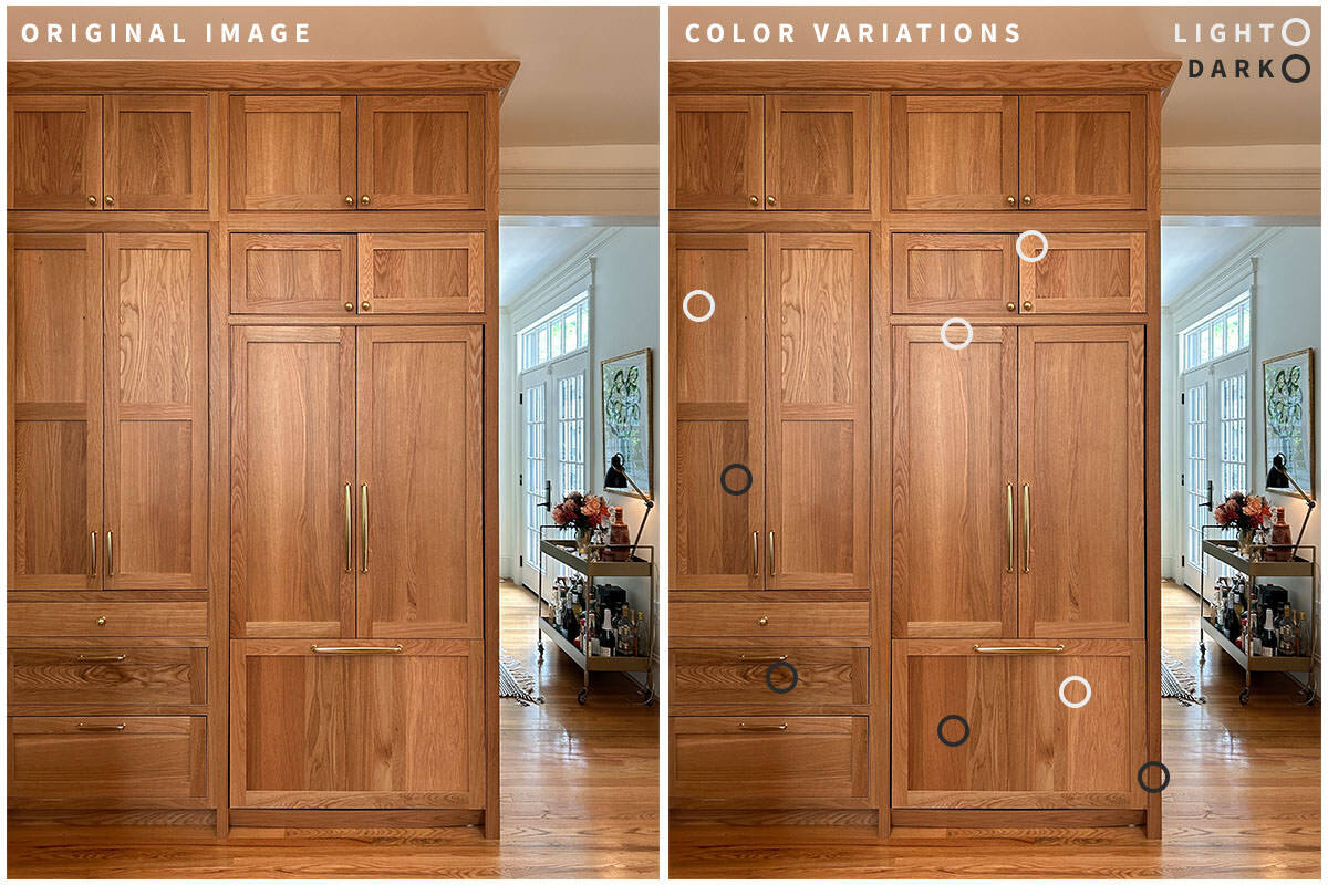 Cabinet wall with White Oak - pointing out natural variations