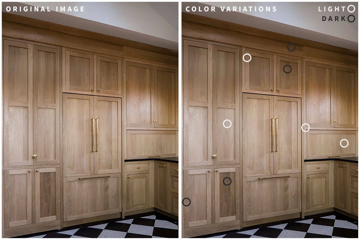 Cabinet wall with White Oak - pointing out natural variations